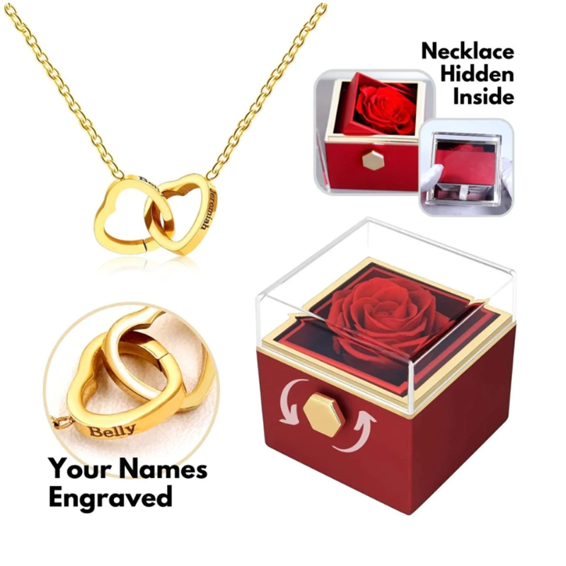 Eternally Preserved Rose & Engraved Heart Necklace